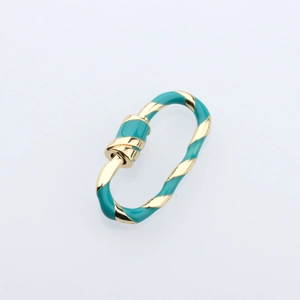 Close-up of a gold and turquoise enamel spiral carabiner clasp for DIY jewelry