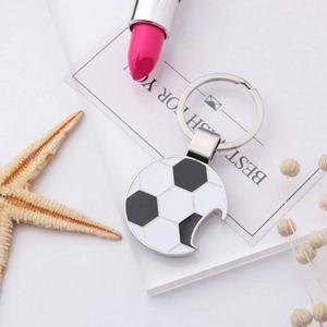 Soccer ball keychain with bottle opener function made of polished zinc alloy metal