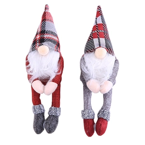 Christmas gnome wine bottle covers in red and grey knit fabric for holiday table decor