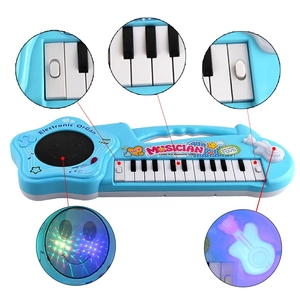 Blue cartoon electronic organ guitar toy for kids with interactive lights and music buttons