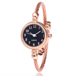 Elegant rose gold braided bangle watch for women with classic black round dial