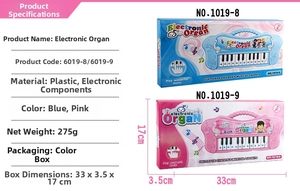Detailed product specification table for kids music electronic keyboard toy in pink and blue