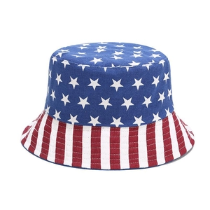 Double-sided sun hat with American flag stars and stripes pattern in canvas fabric