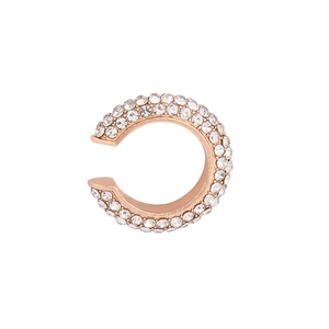 Detail view of rose gold C-shaped ear cuff with multi-row pave-set crystals