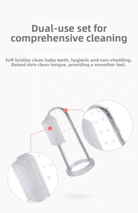 Detail of baby silicone finger toothbrush showing dual-sided cleaning bristles and massage dots