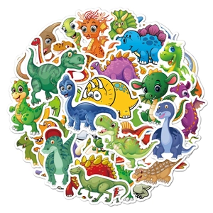 Bulk set of vibrant cartoon dinosaur stickers featuring T-Rex and various cute species