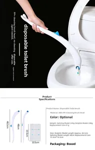 Detailed dimension chart for disposable toilet brush with ABS handle and cleaner refills