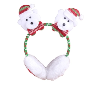 Plush Christmas earmuffs for kids and adults with cute white bears and knit headband