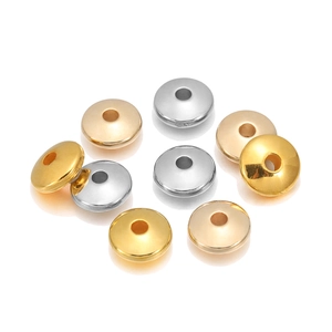 Macro detail of 10mm flat round CCB spacer beads in gold, silver, and rose gold finishes