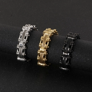 Men's titanium steel motorcycle chain bracelets in silver, gold, and black colors