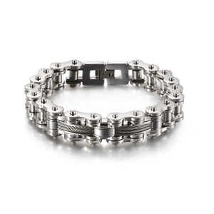 Men's titanium stainless steel motorcycle chain bracelet with industrial wire rope links