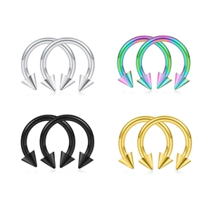 High-polished horseshoe piercing rings in silver, gold, black, and rainbow colors