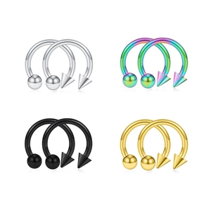 Set of eight U-shaped nose rings in silver, black, gold, and rainbow metallic finishes