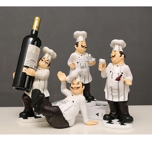 Set of four resin chef figurines in white uniforms for home and cafe tabletop decoration