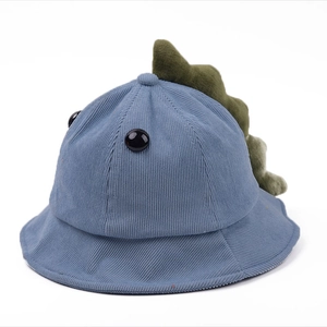 Chapeau bob en velours côtelé bleu pour enfants avec nageoires de dinosaure en peluche
