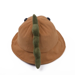 Chapeau bob enfant en velours côtelé avec pointes de dinosaure et yeux boutons marron