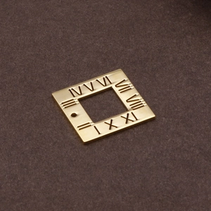Golden titanium steel square pendant with Roman numerals engraving and central hollow design
