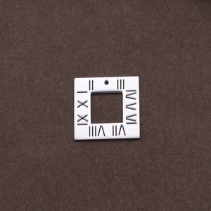 Square silver titanium steel pendant with Roman numerals and hollow design center