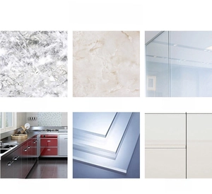 Guide showing compatible surfaces for wall mount shower gel holder like marble and tile