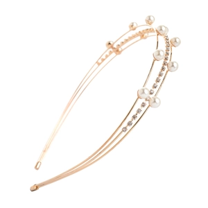 Elegant gold headband with double-layered pearl and sparkling rhinestone design
