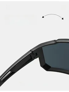 Detail of durable textured hinge and geometric hollow temple on sports sunglasses
