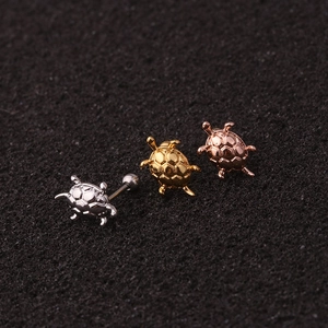 Three cute turtle zircon stud earrings in silver, gold, and rose gold stainless steel