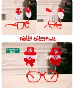 Detail of Christmas glasses frames with springy Santa and snowman fabric characters