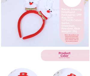 Detail view of Glowing Christmas Reindeer Headband with size 13x26cm and 20g lightweight