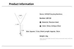 Detailed specs of titanium steel hiphop earphone necklace with chain dimensions