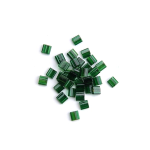 Deep green square Tila glass beads with two holes for DIY jewelry making and crafts