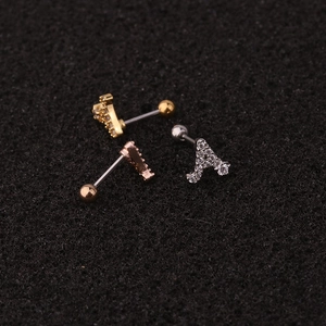 Letter A zircon stud earrings in gold, rose gold, and silver stainless steel sets