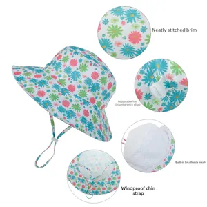 Dettaglio del cappello da sole per neonati con fiori e fodera traspirante