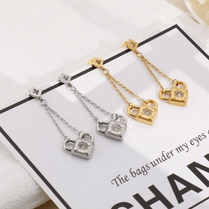 Dual lock titanium steel tassel drop earrings with sparkling zircon in gold and silver