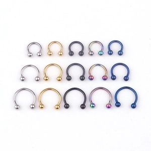 Horseshoe Nose Ring Septum Piercing 316L Stainless Steel Circular Barbell Lip Ear Nipple Rings Vacuum Plated Body Jewelry