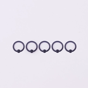 Five black 316L stainless steel BCR captive bead rings for body piercing jewelry