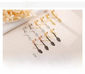 Orecchini a pendente con foglie in acciaio inossidabile oro, argento e rosa