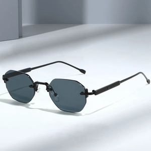 Retro Rimless Octagon Sunglasses Metal Frame UV400 Protection Geometric Polygon Eyewear For Men Women Outdoor Fashion