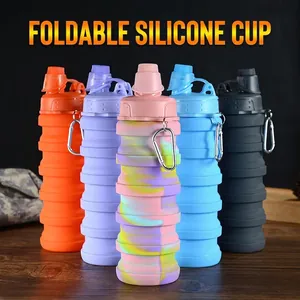 Collapsible silicone water bottles in multiple colors with carabiner for outdoor travel