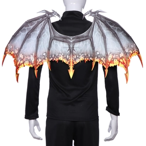Realistic adult dragon wings costume for Halloween with fiery orange and grey patterns