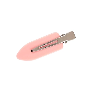 Pink seamless hair clip for bangs, flat styling crease-less hair pin on white background
