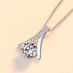 Minimalist S925 sterling silver figure pendant necklace with a large round zircon stone