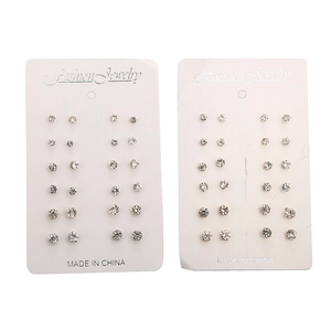 24-pair set of minimalist 6-prong round crystal stud earrings in gold and silver finish