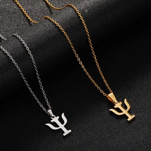Greek Letter Psi Pendant Necklace Stainless Steel Psychology Symbol Minimalist Jewelry Gift For Women