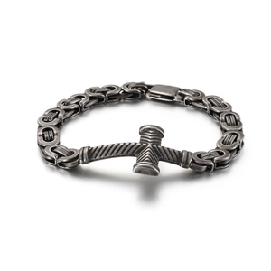 Retro stainless steel Byzantine chain bracelet with Mjölnir Thor's hammer pendant
