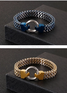 Detail of double-row V-shaped titanium steel bracelets with thick spring ring clasp