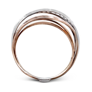 Three-layer intertwined ring with diamonds and rose gold plated accents for women