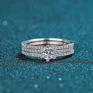 925 Sterling Silver Moissanite Ring Set For Women Round Cut Crown Six Prong Stackable Zirconia Vintage Wedding Finger Ring