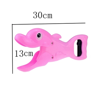 Pink dolphin grabber toy dimensions showing 30cm length and 13cm height details