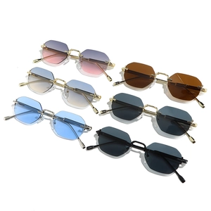 Retro rimless octagonal sunglasses with metal frame and assorted gradient color lenses
