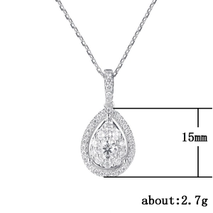 Collier pendentif goutte avec zircons étincelants, hauteur 15mm, finition argentée